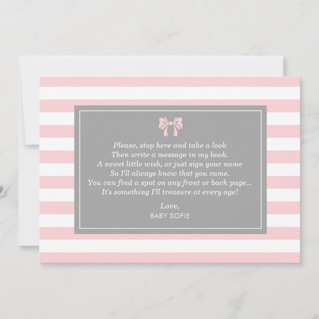 Rosa Rand med Bow Baby Shower Guest Bok Inbjudningar (Framsida)