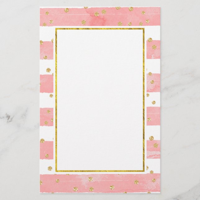 Rosa  Rand med Faux Guld Confetti Brevpapper (Framsida)