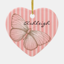 Rosa Rand med fjäril Julgransprydnad Keramik