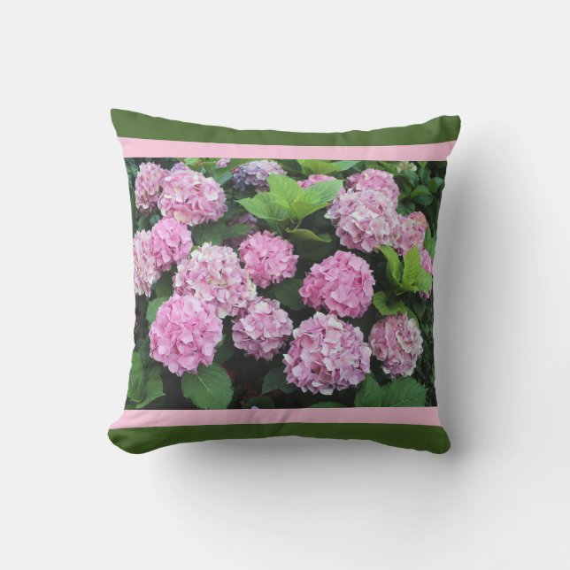 Rosa Rand med Hydrangea Garden Flower Kudde (Framsida)