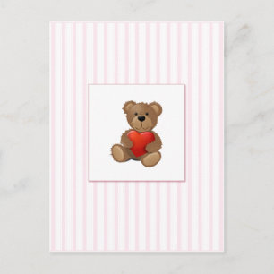 Rosa Rand - Nalle med Valentines Hjärta Helg Vykort