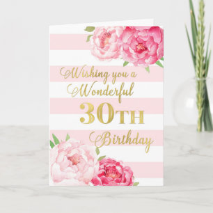 Rosa Rand och Blommor Lycklig 30års födelsedag Kort