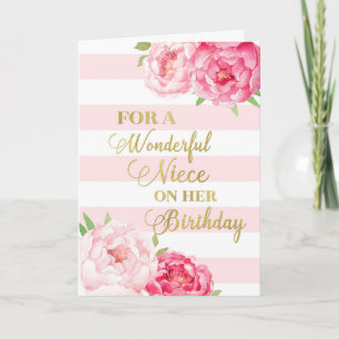 Rosa Rand och blommor Niece Birthday Card Kort