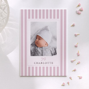 Rosa Rand och Bow Baby Birth Notice Meddelande