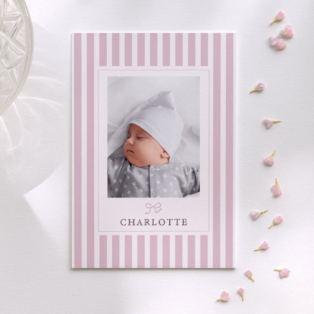 Rosa Rand och Bow Baby Birth Notice Meddelande (Skapare uppladdad)