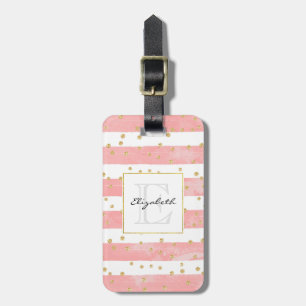 Rosa  Rand och Faux Guld confetti Monogram Bagagebricka