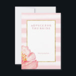 Rosa Rand och Peony Advice för Bride Rådkort<br><div class="desc">Den här eleganten har chic möhippa-spelkortet vattenfärgsutseende rosa och vitt rand och ett faux guld ram i mitten. En vacker blomma med trendig vattenfärg finns i grund hörnet, och texten finns i en liknande rosa färg. Det här är ett sätt att få gästerna att ge sina bästa råd till bruden...</div>