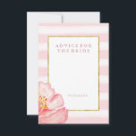 Rosa Rand och Peony Advice för Bride Rådkort<br><div class="desc">Den här eleganten har chic möhippa-spelkortet vattenfärgsutseende rosa och vitt rand och ett faux guld ram i mitten. En vacker blomma med trendig vattenfärg finns i grund hörnet, och texten finns i en liknande rosa färg. Det här är ett sätt att få gästerna att ge sina bästa råd till bruden...</div>