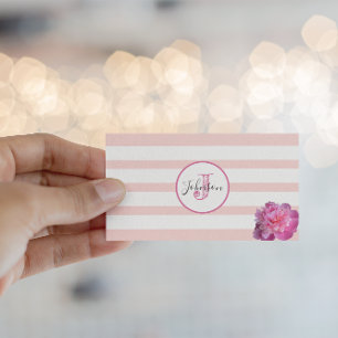 Rosa Rand och Peony Monogrammed Visitkort
