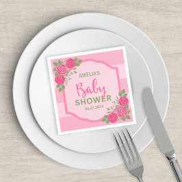 Rosa Rand och Ro Baby Shower Pappersservett
