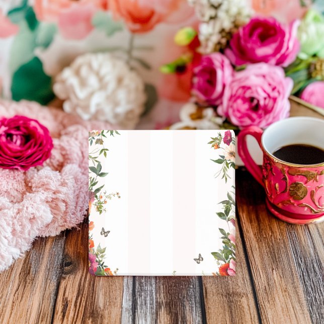 Rosa rand och Röda Blommigten Post-it Block (Skapare uppladdad)