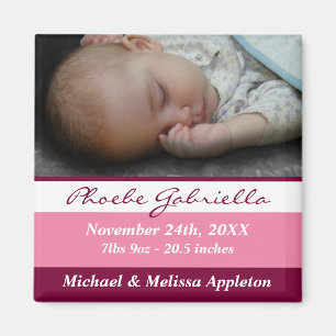 Rosa Rand Photo Birth Announcement Magnet