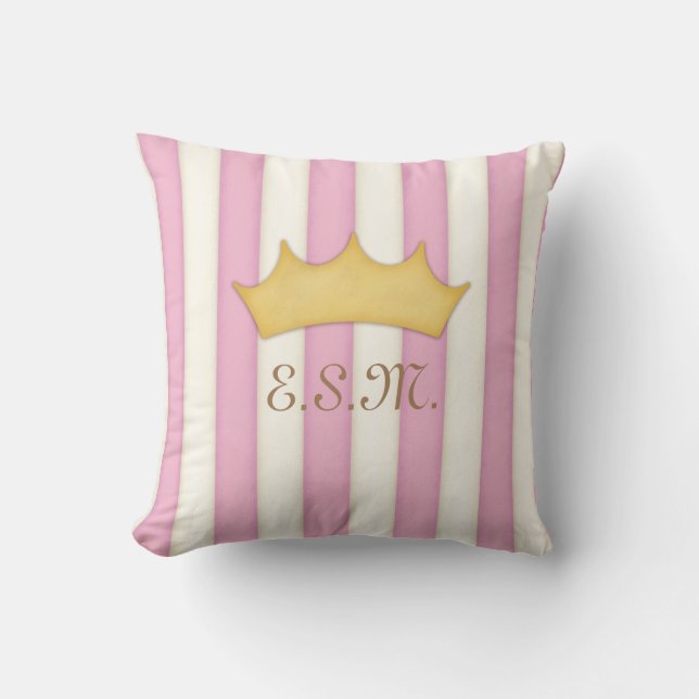 Rosa Rand Princess Monogram Crowned Head Kudde (Framsida)