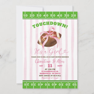 Rosa Rand Quirky Touchdown Girl Baby Shower Inbjudningar