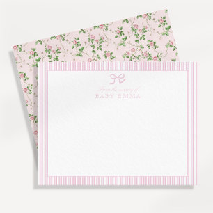 Rosa Rand & Ro Blommigt Baby Nursery Card Inbjudningar