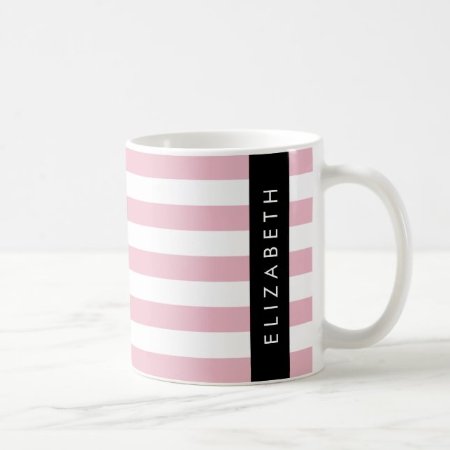 Rosa Rand, Stripe Mönster, Linjer, Ditt namn Kaffemugg (Höger)