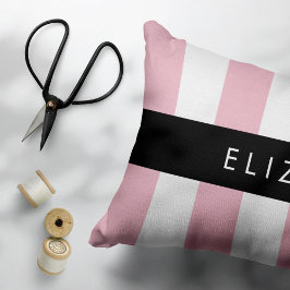 Rosa Rand, Stripe Mönster, Linjer, Ditt namn Prydnadskudde