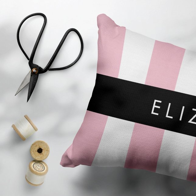 Rosa Rand, Stripe Mönster, Linjer, Ditt namn Prydnadskudde (Skapare uppladdad)