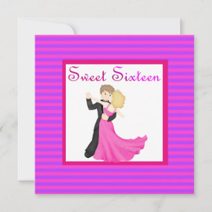 ROSA rand SWEET SIXTEEN DANCING COUPLE Inbjudningar