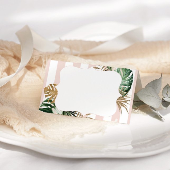 Rosa rand tropiska plommonstranden chic bröllop placeringskort (Skapare uppladdad)