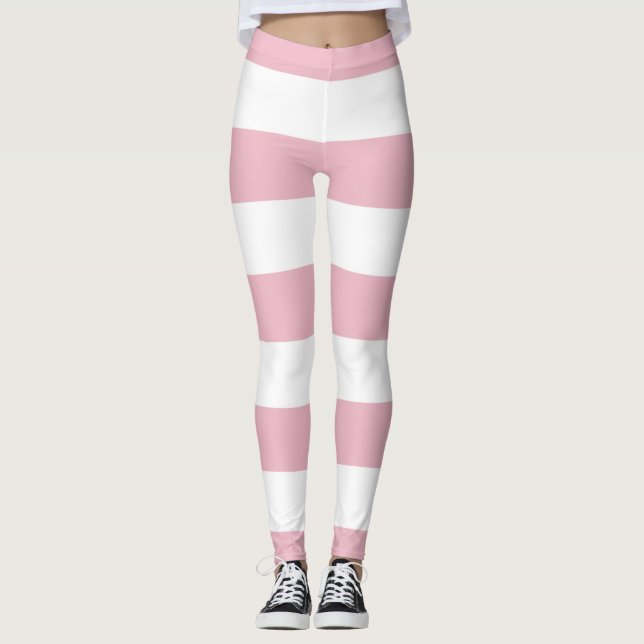 Rosa Rand, Vita Rand, Stripe Mönster Leggings (Framsida)