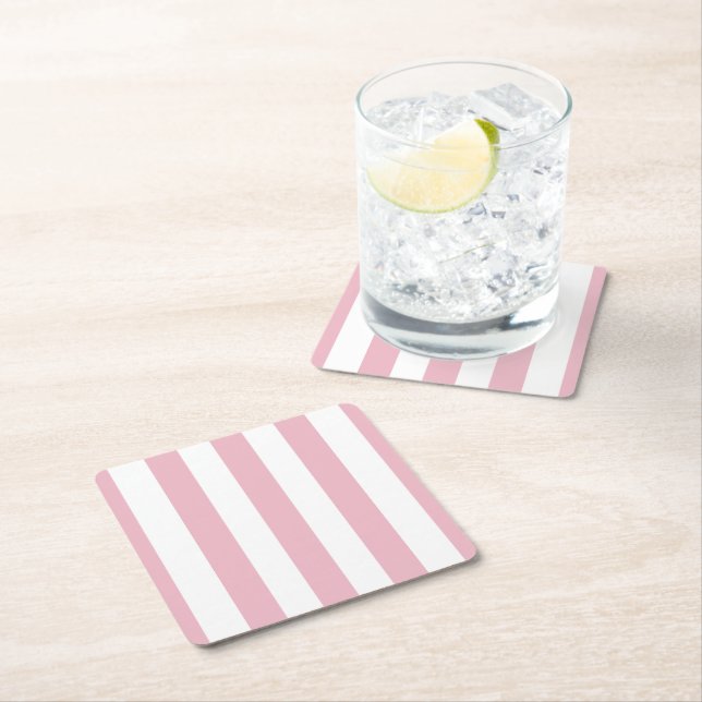 Rosa Rand, Vita Rand, Stripe Mönster Underlägg Papper Kvadrat (Insitu)