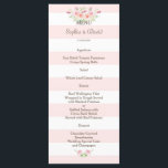 Rosa Rand Watercolor Flowers Bröllop Menu Meny<br><div class="desc">Romantisk,  vismisk utformning av bröllop-kort med mjukt handmålat vattenfärg ro,  på rosa och vit rand bakgrund. Använda Anpassa verktyg om du vill lägga till din information. Alla textstorlekar stil,  färg,  kan också ändras för att passa dina behov. För mer information,  se min Rosa Rand Watercolor Flowers Bröllop samling.</div>