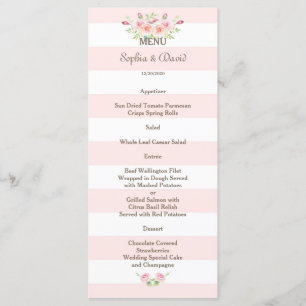 Rosa Rand Watercolor Flowers Bröllop Menu Meny