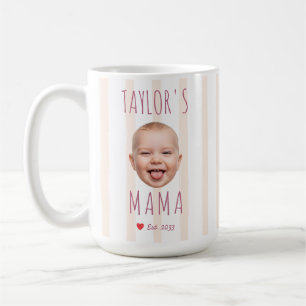 Rosa Ränder Anpassad Bild & Namn Baby Ansikte Mamm Kaffemugg