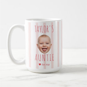 Rosa Ränder Anpassad Foto & Namn Baby Ansikte Fast Kaffemugg