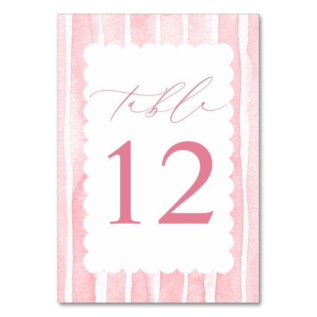 Rosa ränder Elegant baby shower Bordsnummer (Framsidan)