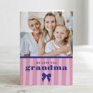 Rosa ränder Foto och rosett Mormor mors dag Kort