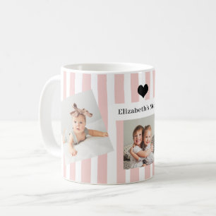 Rosa ränder, foton och hjärta Till mamma Kaffemugg