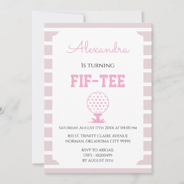 Rosa Ränder Golf 50-årsdag Inbjudningar (Framsida)