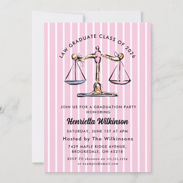 Rosa ränder Jurist Utexaminerings Foto inbjudan (Baksida)