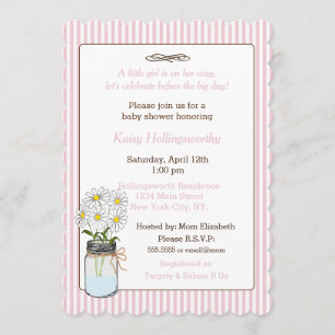 Rosa ränder med blommor i murarvas baby shower inbjudningar