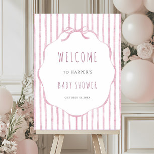 Rosa ränder med ram för flicka baby shower välkoms poster