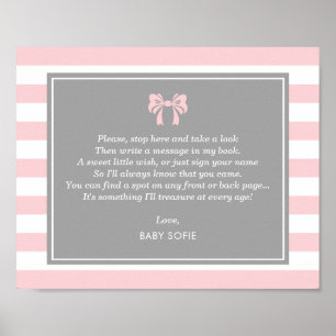 Rosa ränder med rosett Baby Shower Gästbok Poster