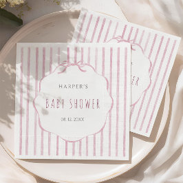 Rosa ränder med scalloped ram flicka baby shower pappersservett