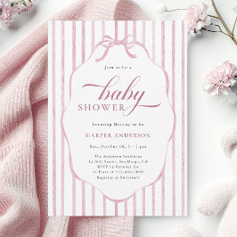 Rosa ränder med skulpterad ram Baby Shower  Inbjudningar