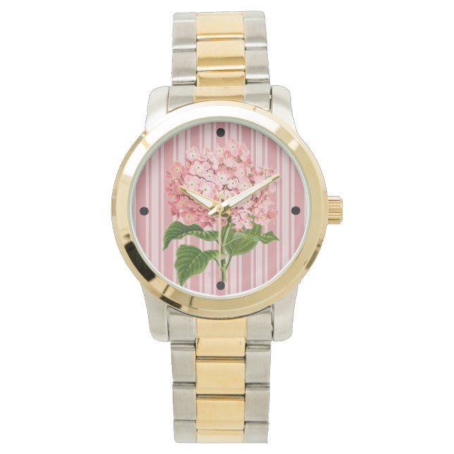 Rosa ränder och hortensia-damer armbandsur (Framsida)