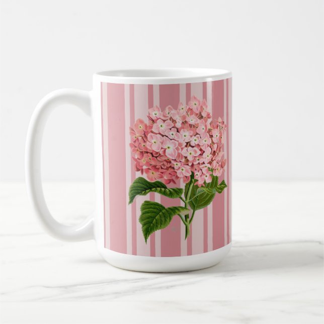 Rosa ränder och hortensia kaffemugg (Vänster)