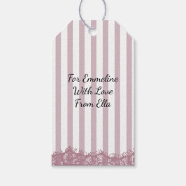 Rosa ränder och spets bröllopsdusch presentetikett