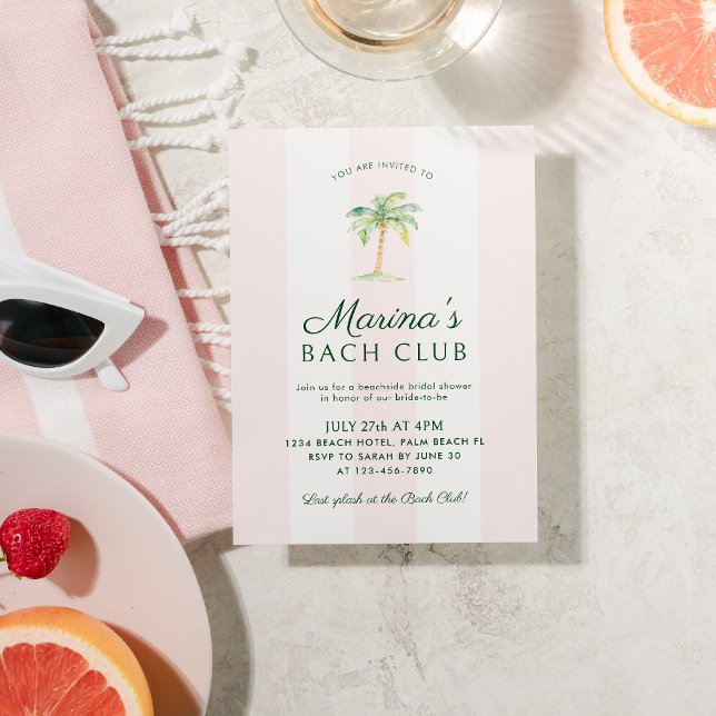 Rosa ränder Palm Beach Bach-klubb Bröllopsdusch Inbjudningar (Skapare uppladdad)