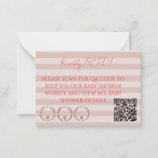 Rosa ränder QR-kod RSVP Anteckningskort
