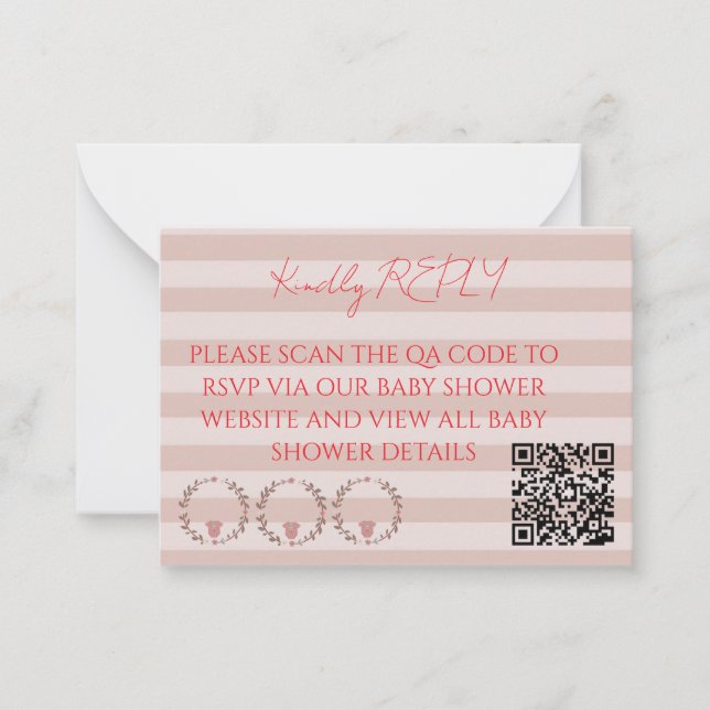 Rosa ränder QR-kod RSVP Anteckningskort (Framsida)