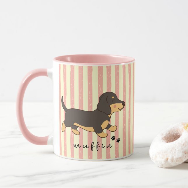 Rosa ränder Svart Tan Dachshund Namn  Mugg (Med munk)