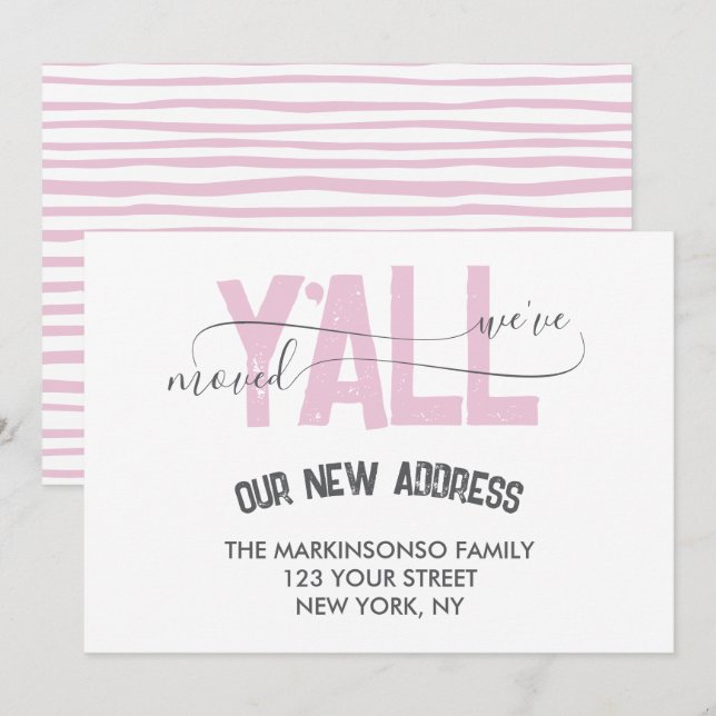 Rosa ränder Vi har flyttat Meddelande om flytt Inbjudningar (Fram/baksida)