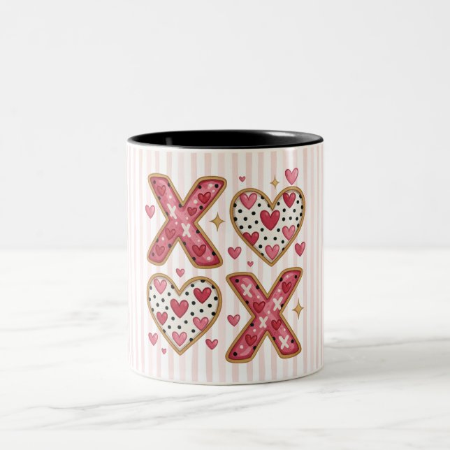 Rosa ränder XOXO hjärtan Två-Tonad Mugg (Center)