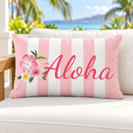 Rosa randig Aloha Hibiskus Tropisk Lumbarkudde